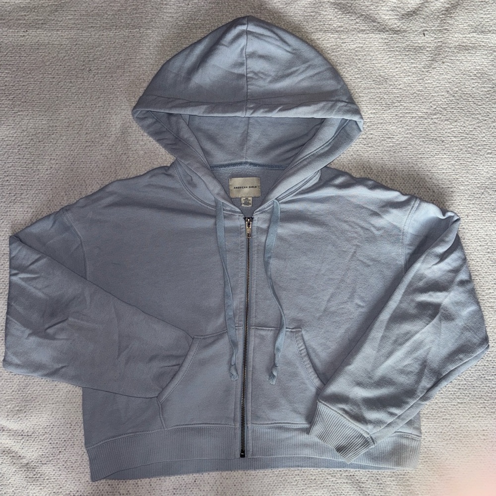 Light Blue Cropped Hoodie Zip Up